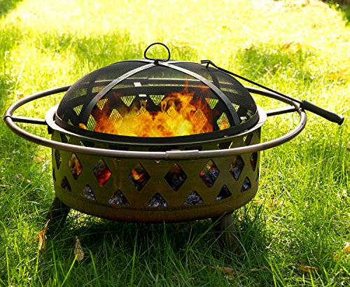 Merax 30 Inch OutdoorÂ MetalÂ FireÂ PitÂ FireÂ BowlÂ withÂ PokerÂ andÂ Handles Bronze